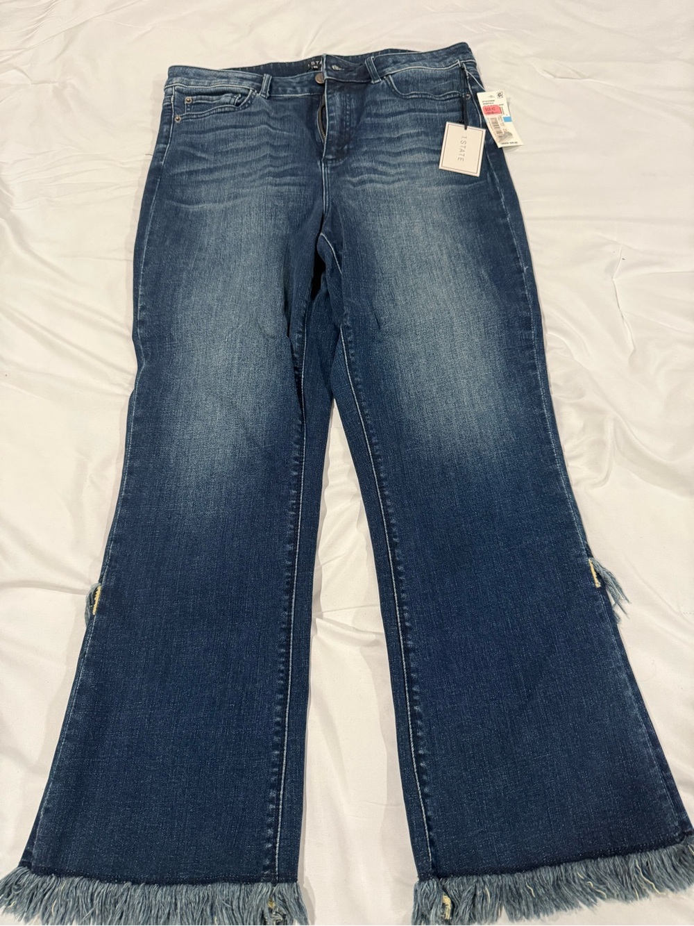 1. State Dark Blue Frayed-Hem Wide Leg Jeans